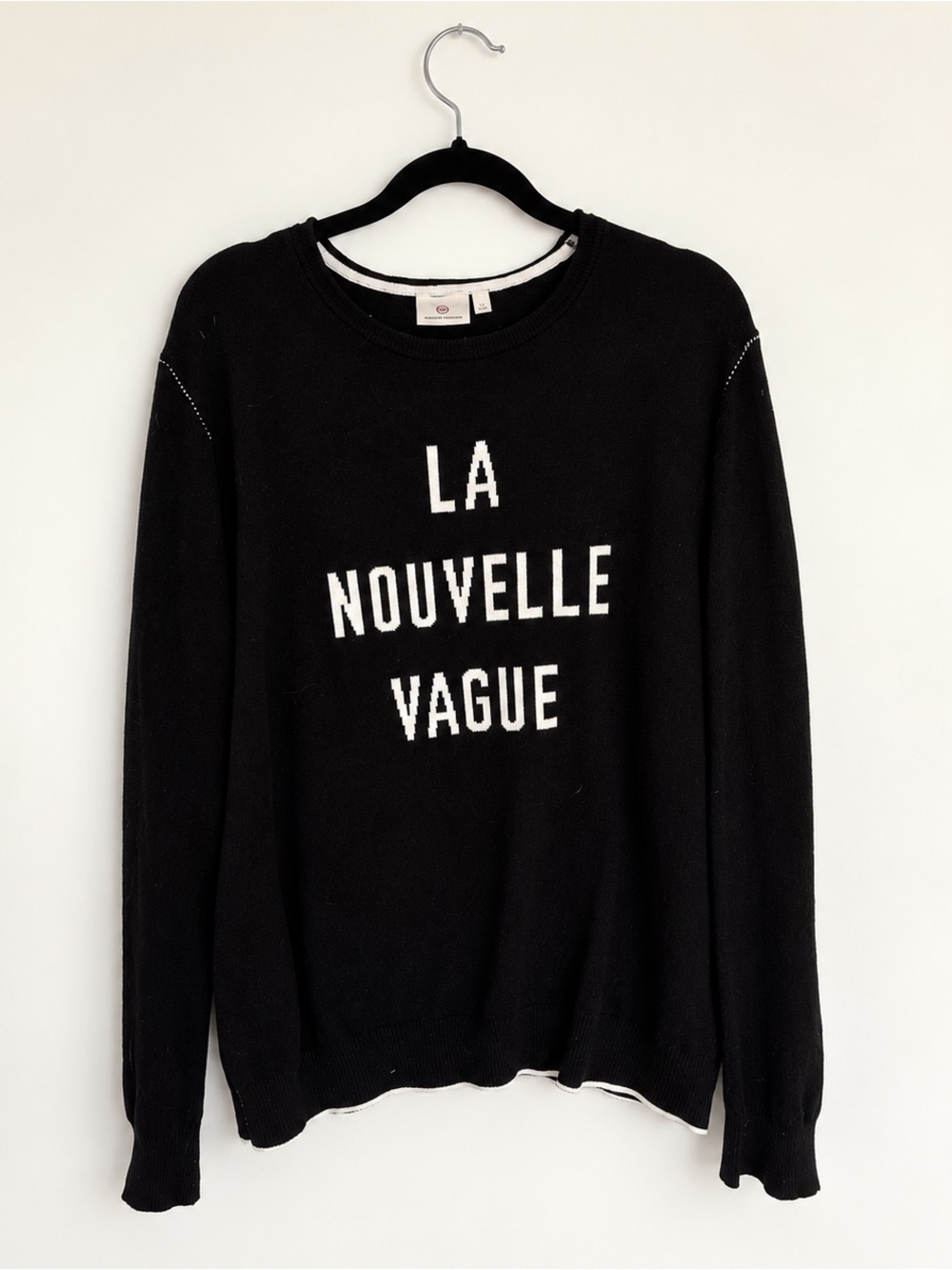 Ag Adriano Goldschmied Black Sweater with White Text "LA NOUVELLE VAGUE"